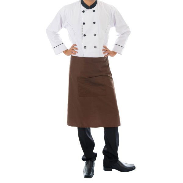 WHITE CHEF JACKET AND BROWN ABRONS